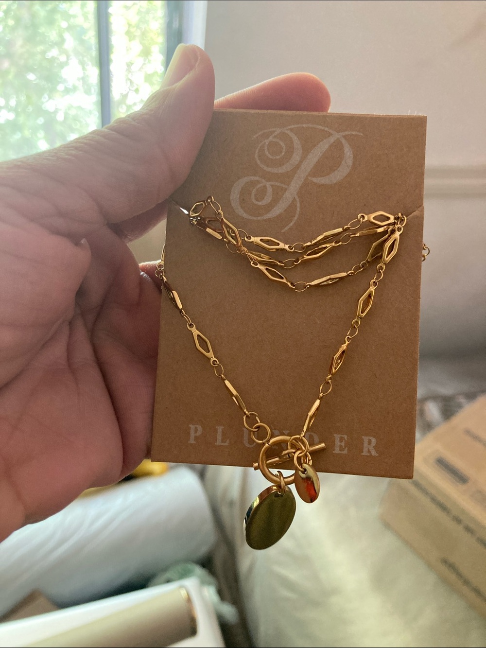 Plunder Gold Layered Charm Necklace with Oval Pendants
